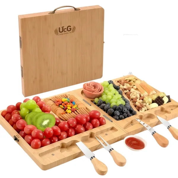 Wooden cheese board set with adhesive plates