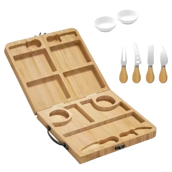 Wooden cheese board set with adhesive plates