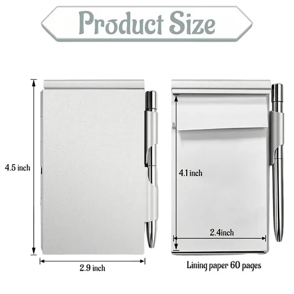 Aluminum Pocket Notebook with Pen & Tearable Notes