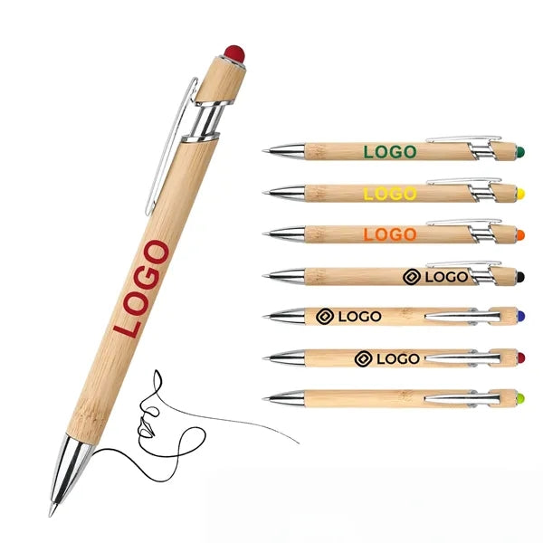 Eco-Friendly Retractable Bamboo Stylus Ballpoint Pen