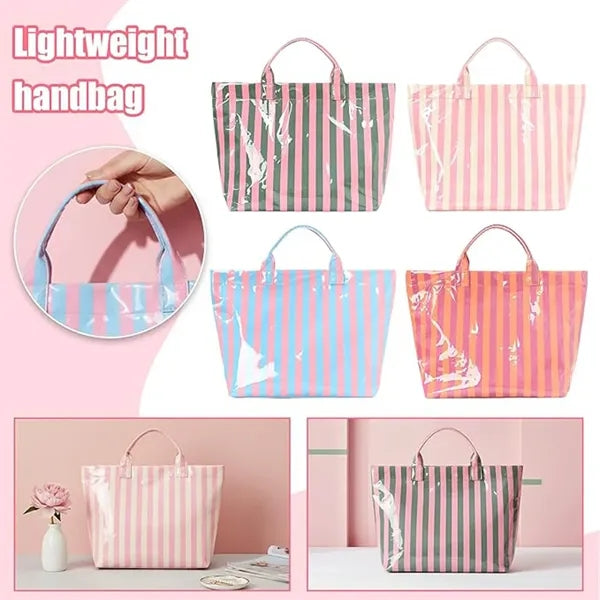 Large capacity lightweight striped tote bag
