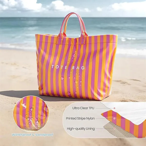 Large capacity lightweight striped tote bag