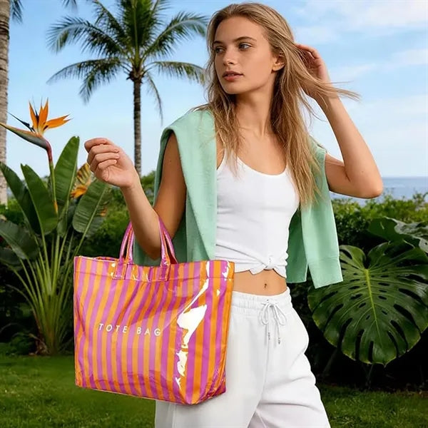 Large capacity lightweight striped tote bag