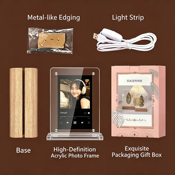 Acrylic Photo Frame, Magnetic LED Lighted Desktop Display