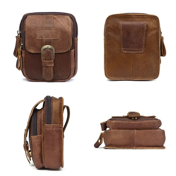 Men's retro genuine leather phone pouch waist bag fanny pack