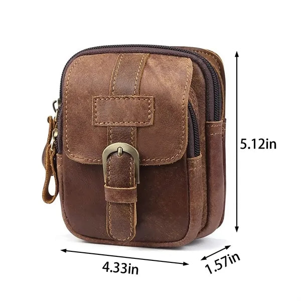 Men's retro genuine leather phone pouch waist bag fanny pack