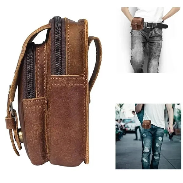 Men's retro genuine leather phone pouch waist bag fanny pack