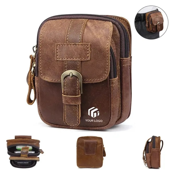 Men's retro genuine leather phone pouch waist bag fanny pack