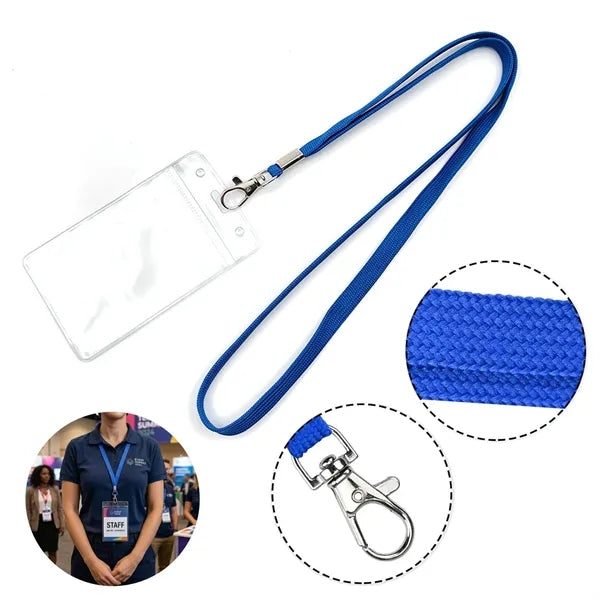 3/5" Flat Polyester Lanyard w/ Resealable Clear ID Holder