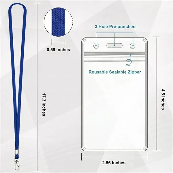 3/5" Flat Polyester Lanyard w/ Resealable Clear ID Holder