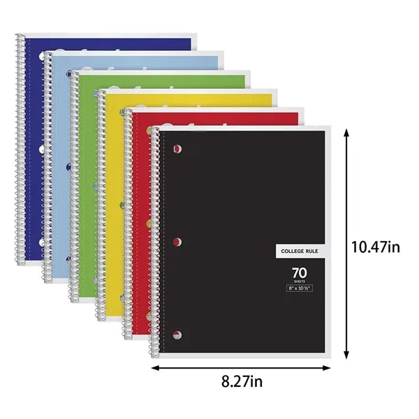 8 x 10.5 in school work college ruled paper spiral notebook
