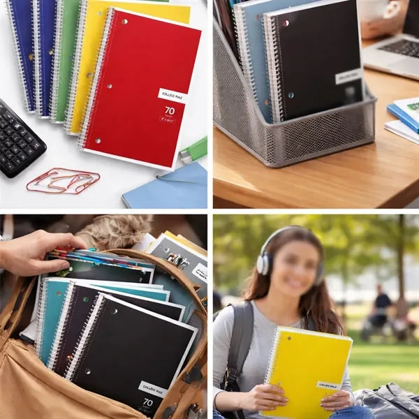 8 x 10.5 in school work college ruled paper spiral notebook