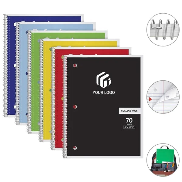 8 x 10.5 in school work college ruled paper spiral notebook