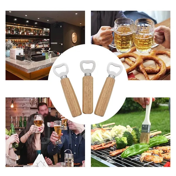 Party wedding home bar beer bottle opener with wooden handle