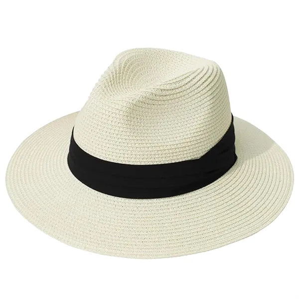 Wide-brimmed Straw Panama Rolled-brim Hat