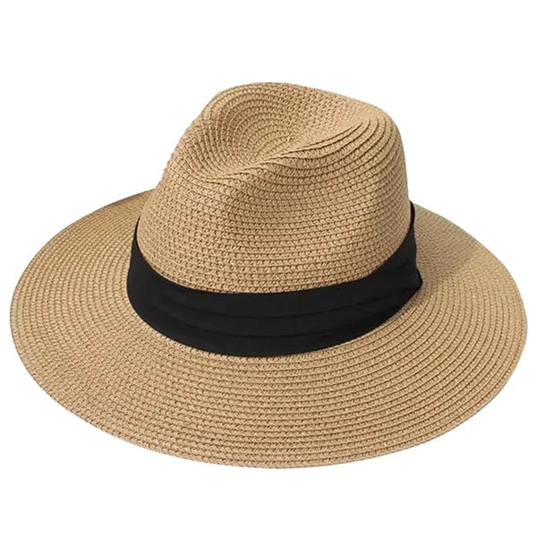 Wide-brimmed Straw Panama Rolled-brim Hat