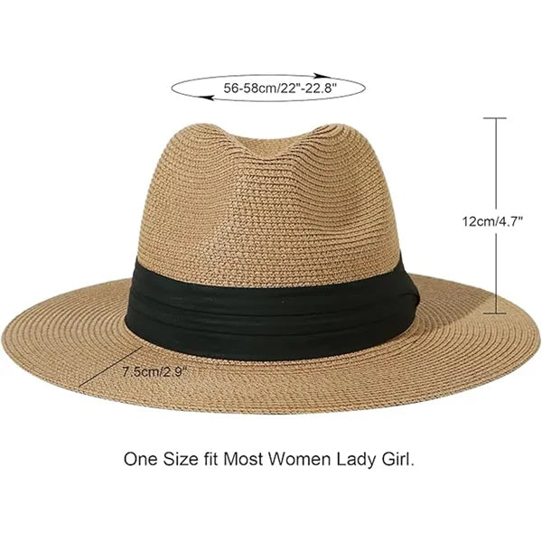 Wide-brimmed Straw Panama Rolled-brim Hat