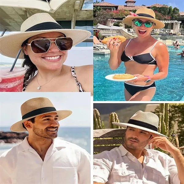 Wide-brimmed Straw Panama Rolled-brim Hat