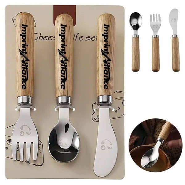 3-Piece Kids Stainless Steel Cutlery Set w/ Wooden Handles