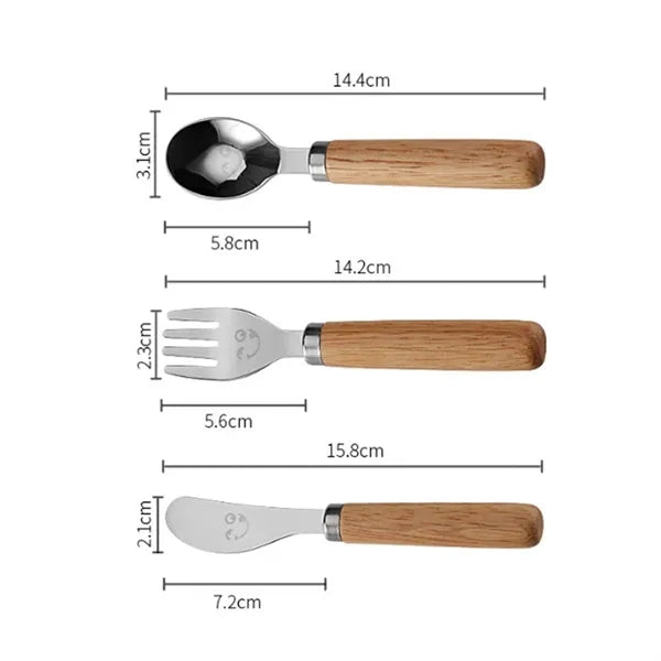3-Piece Kids Stainless Steel Cutlery Set w/ Wooden Handles