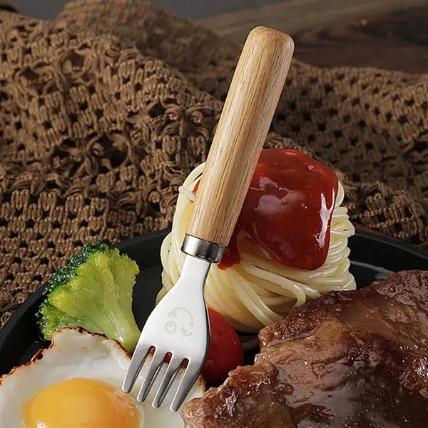 3-Piece Kids Stainless Steel Cutlery Set w/ Wooden Handles