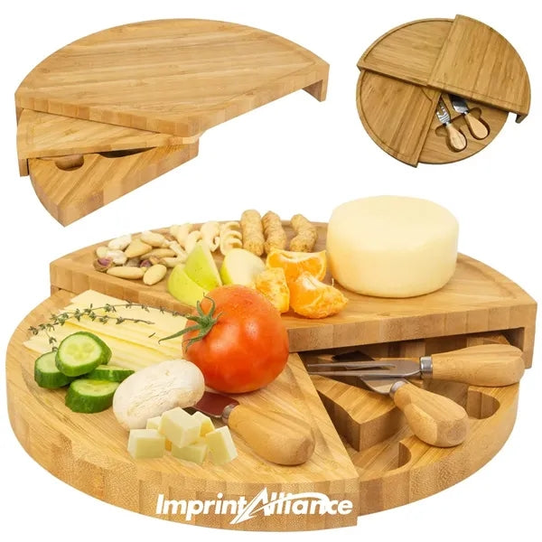 4-Tier Bamboo Cheese Board & Serving Tray with Knife Tools
