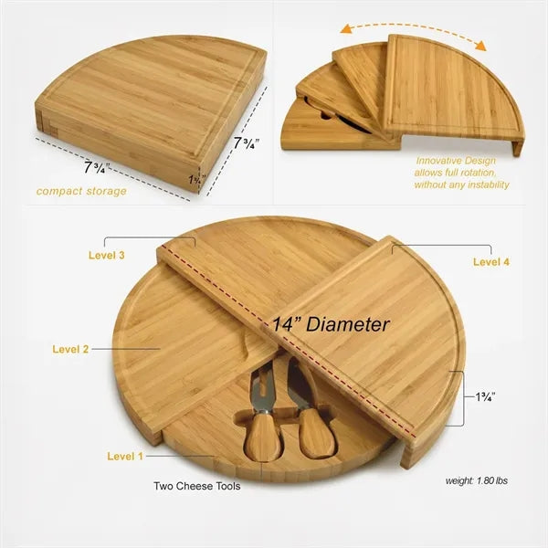4-Tier Bamboo Cheese Board & Serving Tray with Knife Tools