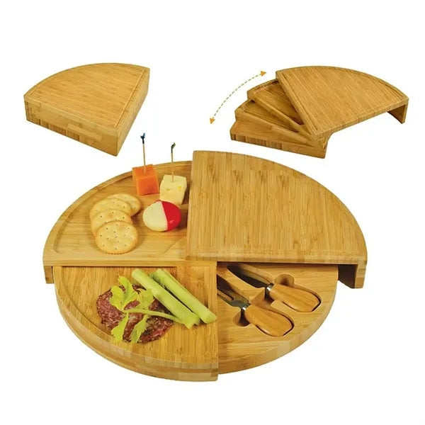4-Tier Bamboo Cheese Board & Serving Tray with Knife Tools