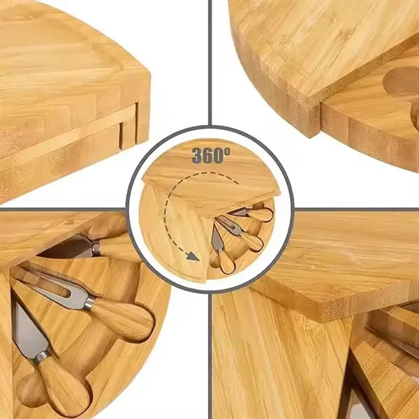 4-Tier Bamboo Cheese Board & Serving Tray with Knife Tools