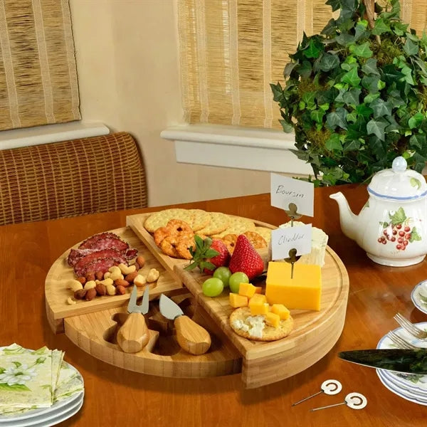 4-Tier Bamboo Cheese Board & Serving Tray with Knife Tools