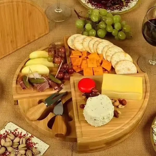 4-Tier Bamboo Cheese Board & Serving Tray with Knife Tools