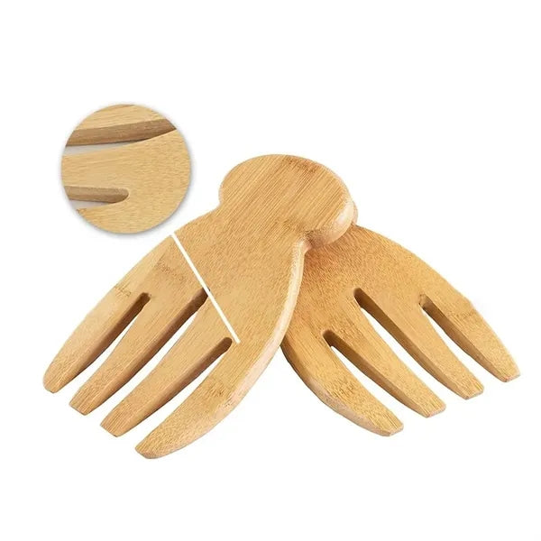 Premium Thickened Bamboo Salad Hands with Anti-Slip Rim Hook