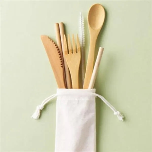 7-Piece Eco-Friendly Bamboo Travel Utensil Set w/ Pouch