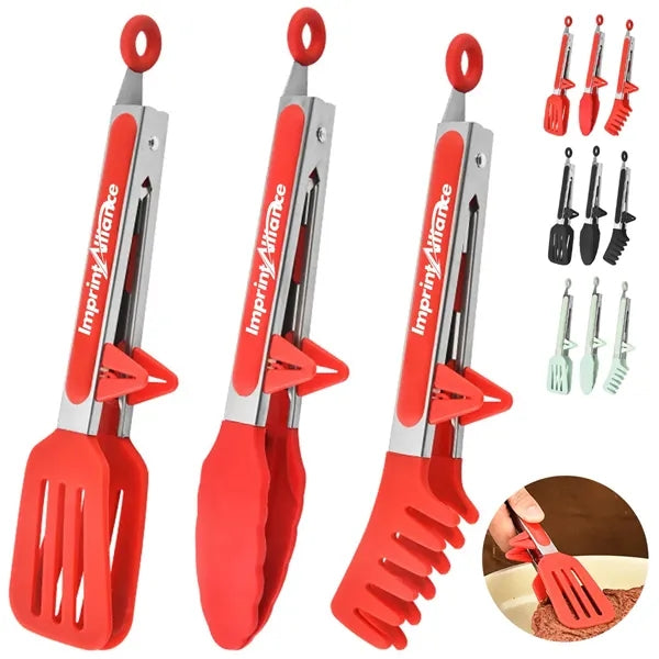 Silicone Spatula Tongs w/ Built-in Stand & Locking Mechanism