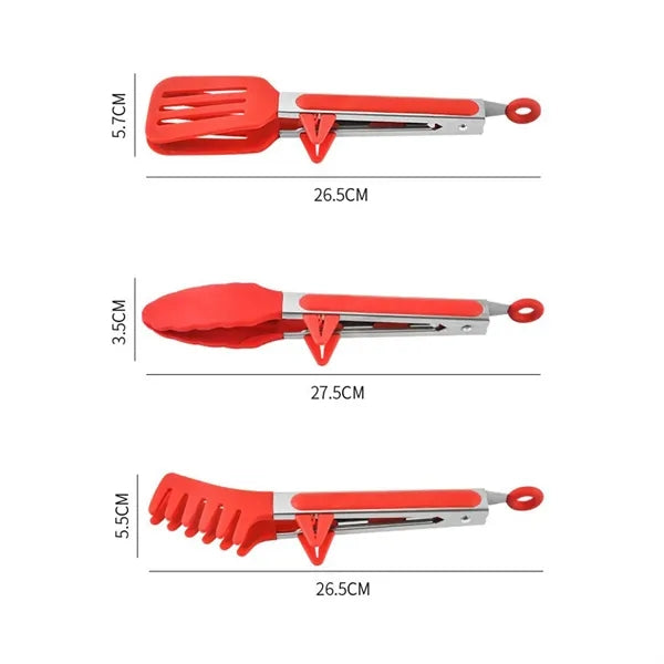 Silicone Spatula Tongs w/ Built-in Stand & Locking Mechanism