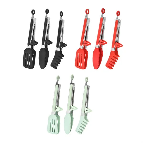 Silicone Spatula Tongs w/ Built-in Stand & Locking Mechanism