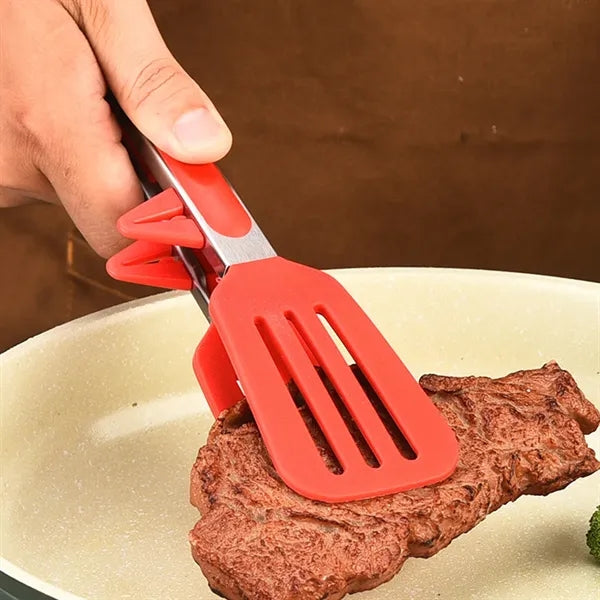 Silicone Spatula Tongs w/ Built-in Stand & Locking Mechanism