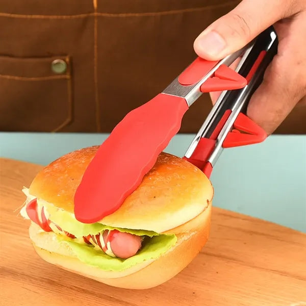 Silicone Spatula Tongs w/ Built-in Stand & Locking Mechanism