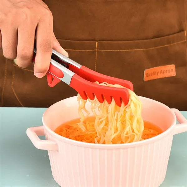 Silicone Spatula Tongs w/ Built-in Stand & Locking Mechanism