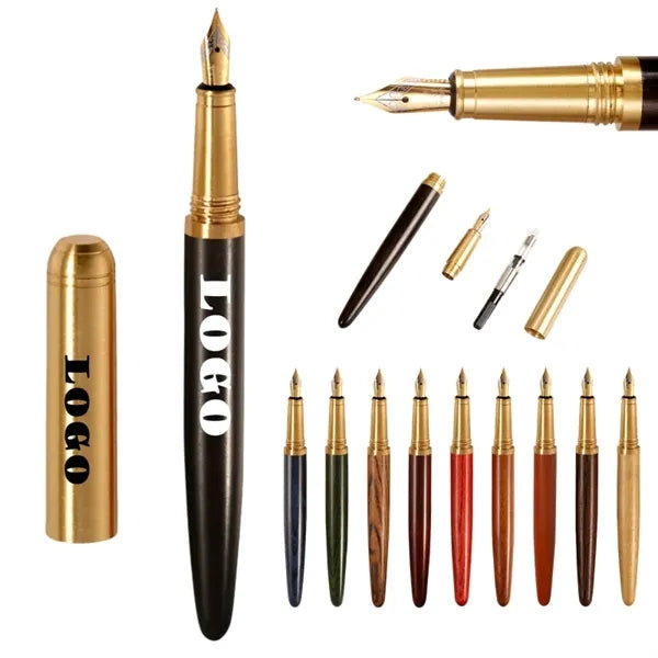 Brass and sandalwood business ink-cartridge fountain pen