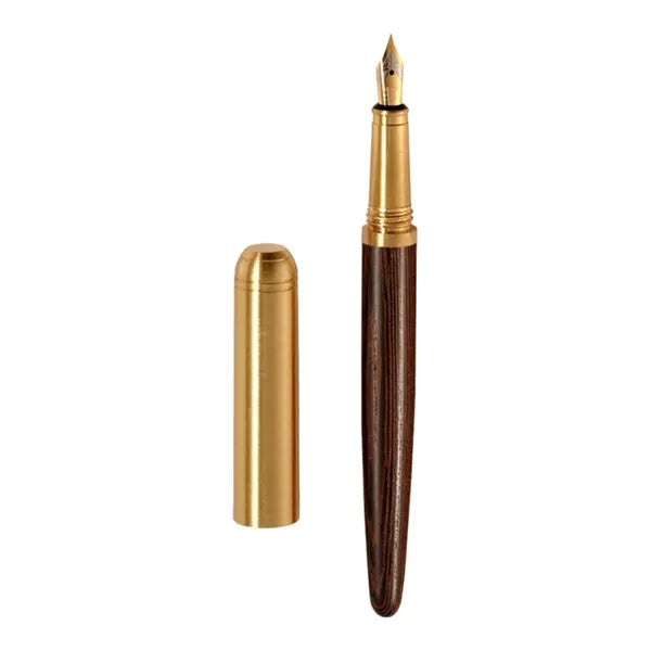 Brass and sandalwood business ink-cartridge fountain pen