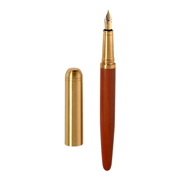 Brass and sandalwood business ink-cartridge fountain pen