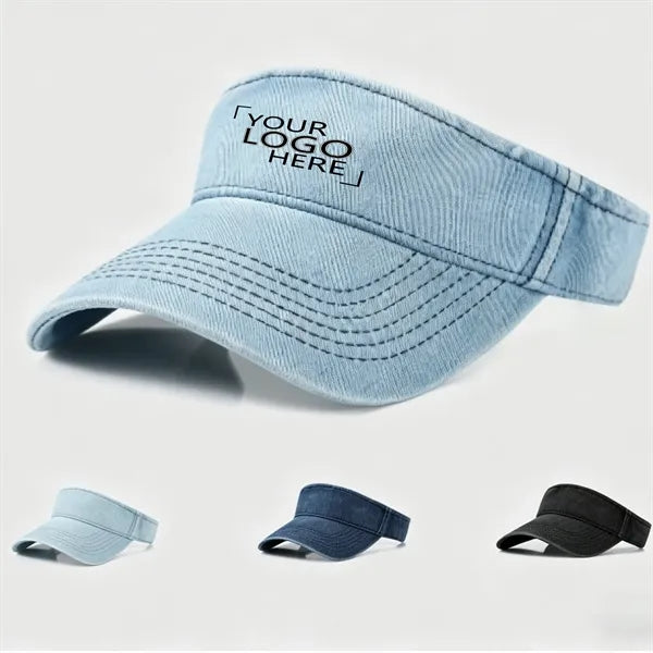 Washed Cotton Denim Empty Top Sport Sun Visor