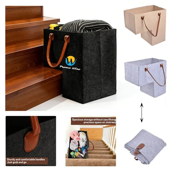 Foldable Stair Step Storage Felt Basket With Handle