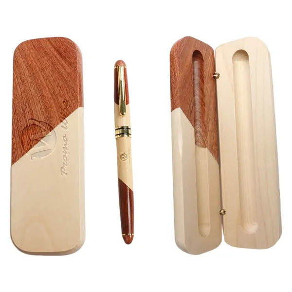 Wooden Ballpoint Pen Set With Flip Cover Box