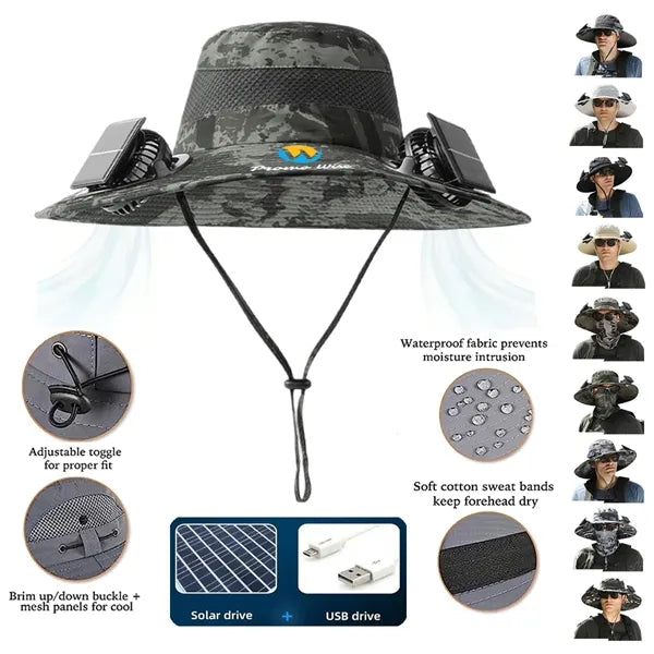 Outdoor Rechargeable Solar Face Fans Wide Brim Sun Hat