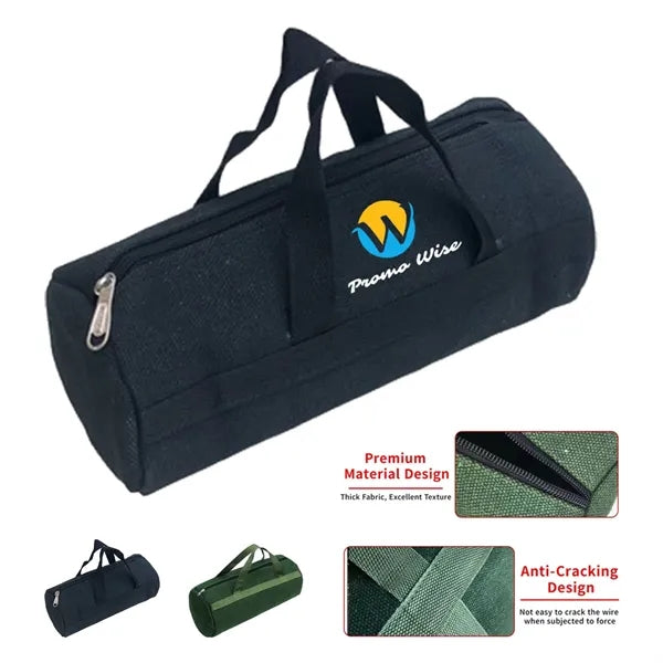 Extra Thick Canvas Round Zipper Grill Tool Storage Tote Bag