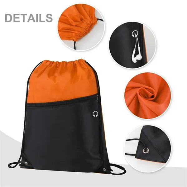 Two-Tone Drawstring Bag with Front Zippered Pocket