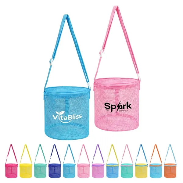 Kids Mesh Beach Bag Bucket With Adjustable Strap