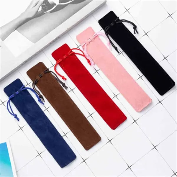Multicolor Double-Sided Fleece Drawstring Pen Pouch